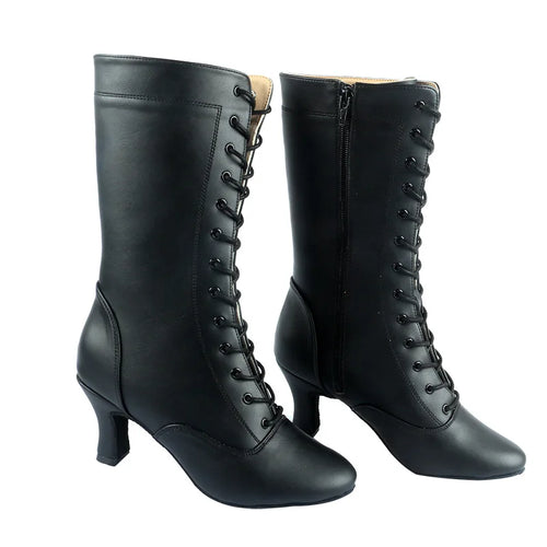 Black salsa boots with thick heel, Toumanova model