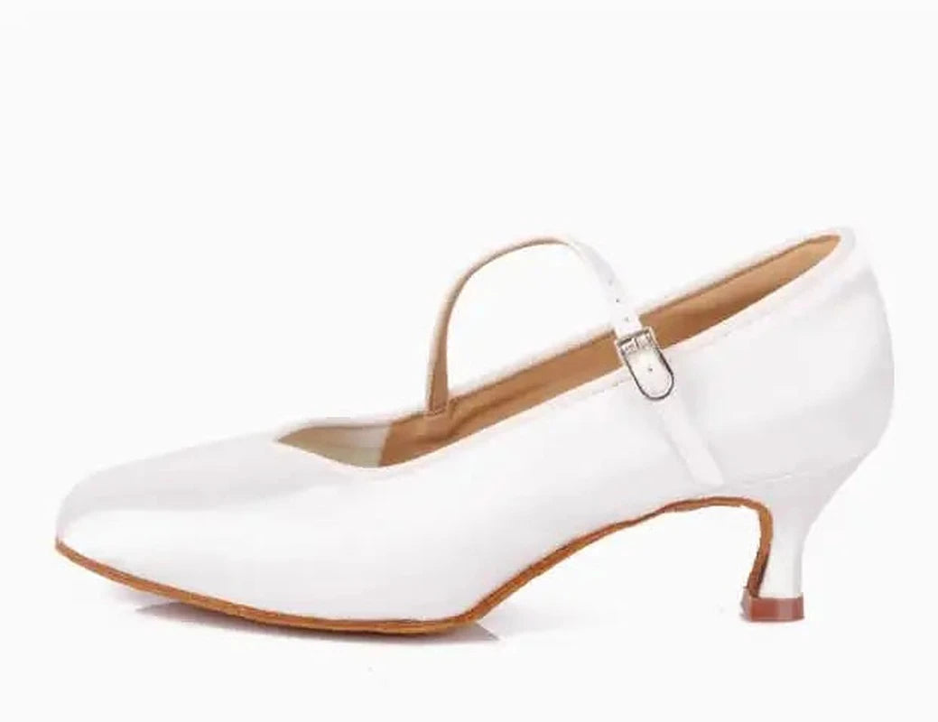 Women's satin salsa shoes, 5.5 to 7.5 cm heel, Serena model, white color