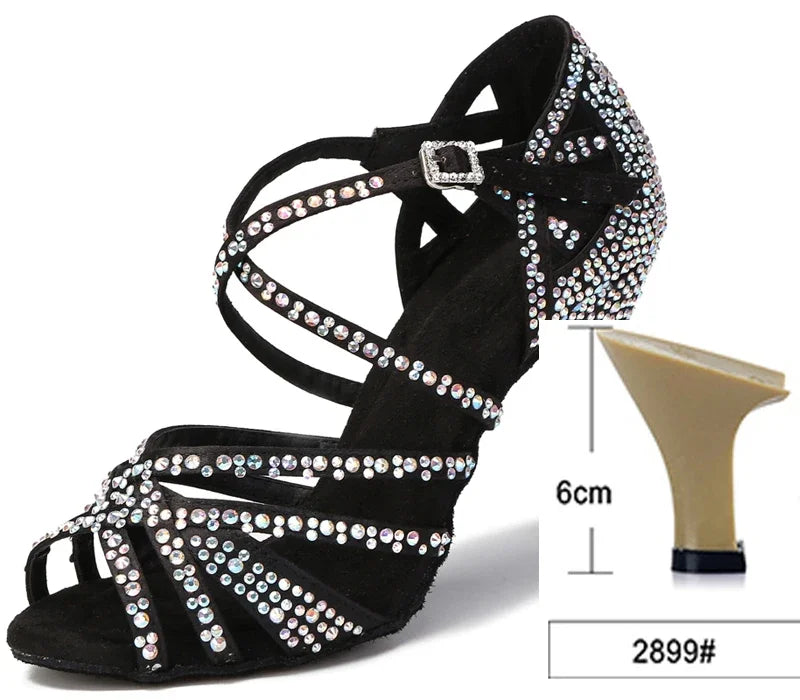 Salsaschuhe für Damen mit Strass, Modell Développé, Farbe Schwarz
