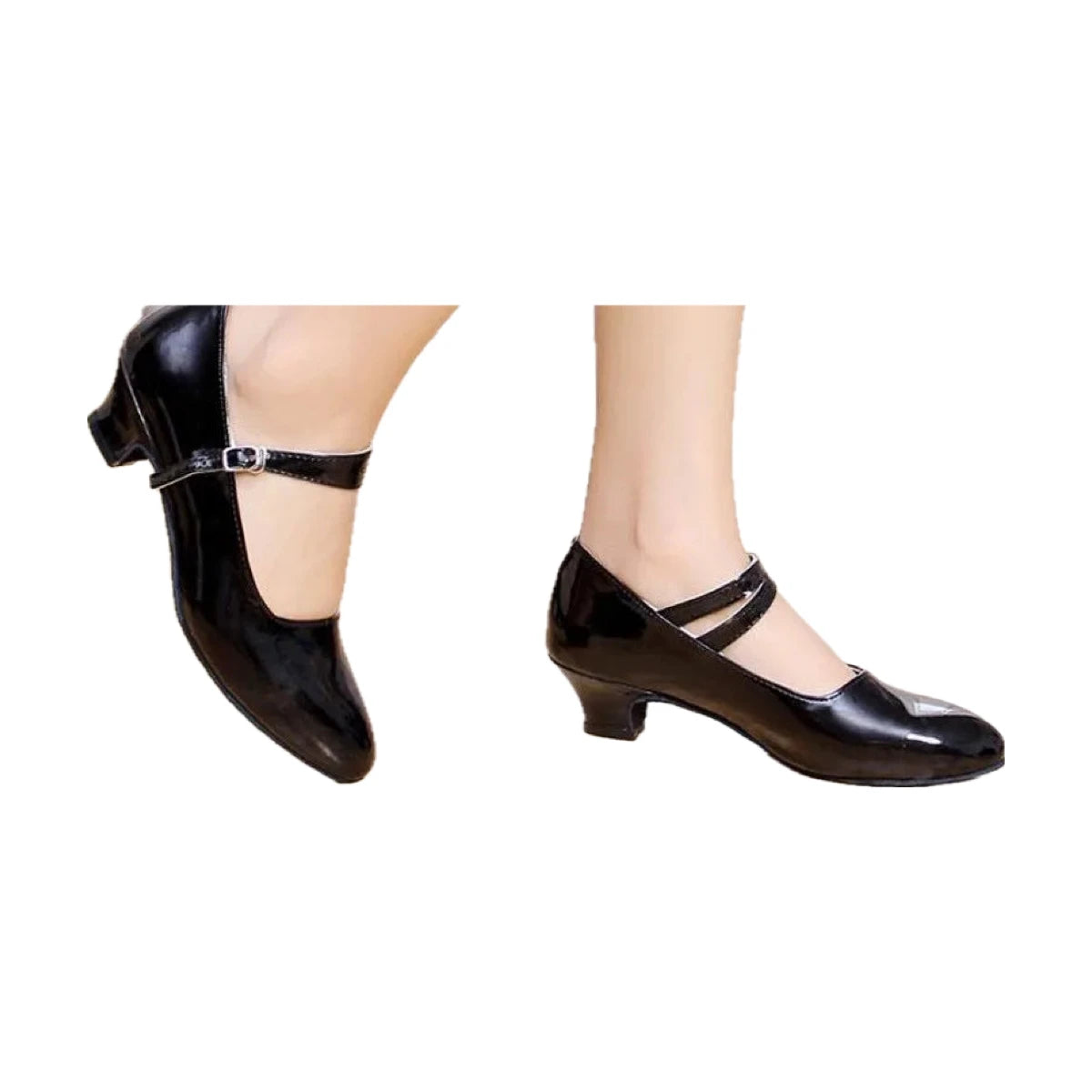 Chaussures de salsa effet cuir verni, talon 3,5 ou 5,5 cm, modèle Bilbao, coloris noir