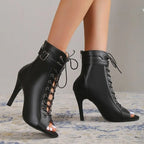 Women's black heeled dance ankle boots, Jade model