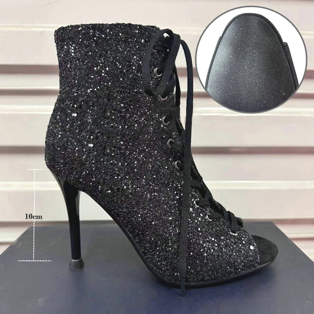 Salsa-Schuhe mit Pailletten, Absatz 8 oder 10 cm, Modell Zinaida, Farbe Schwarz