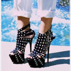 Black cabaret platform sandals with studs, Helena model, view 2