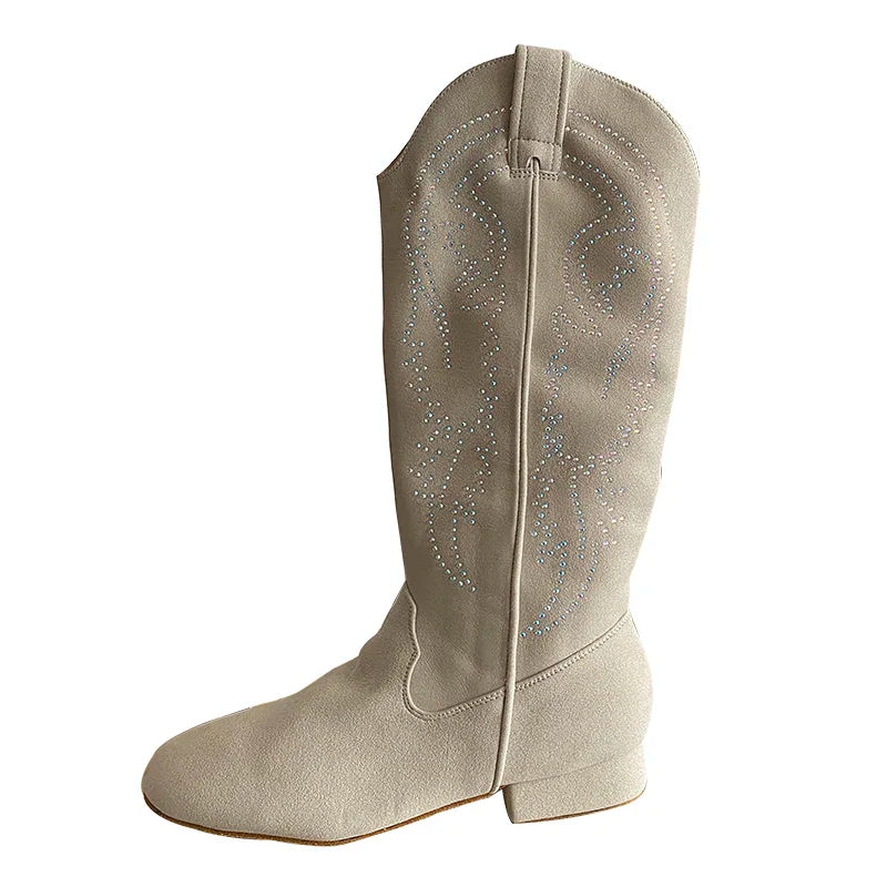 Bottes de danse country femme à strass Memphis ivoire, semelle daim