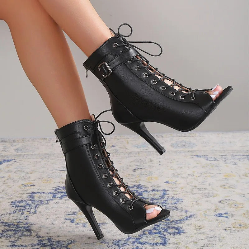 Women's black heeled dance ankle boots, Jade model, view 6