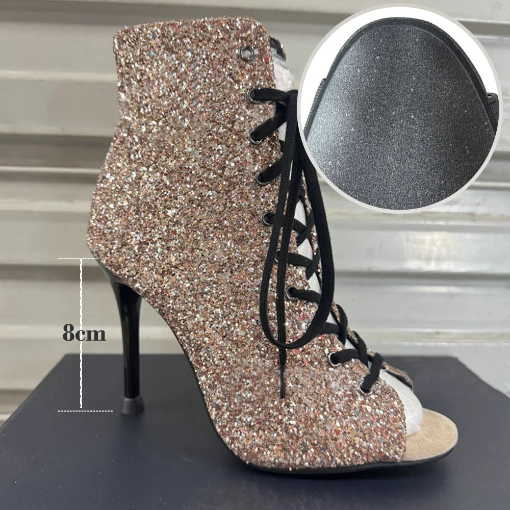 Salsa-Schuhe mit Pailletten, Absatz 8 oder 10 cm, Modell Zinaida, Farbe Gold