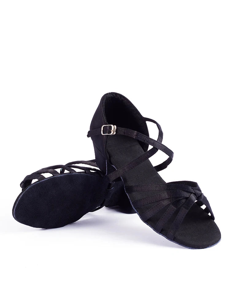 Chaussures de danse latine enfant et femme, talon 3 cm, modèle Carlotta, coloris noir