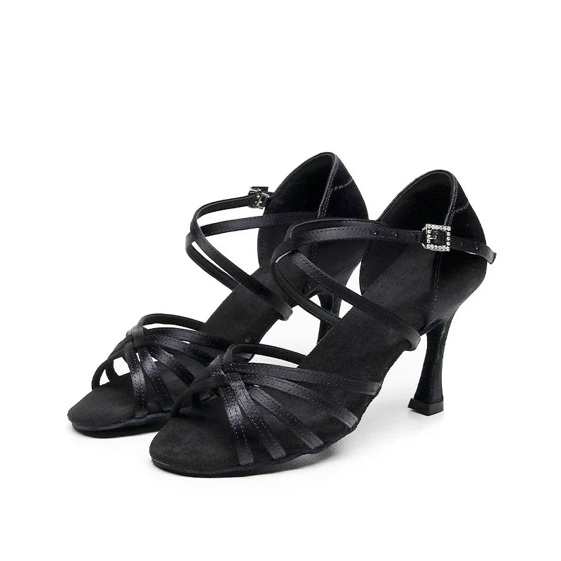 Salsaschuhe für Damen aus Satin, Absatz 5,5 oder 7,5 cm, Modell Polunin, Ansicht 4