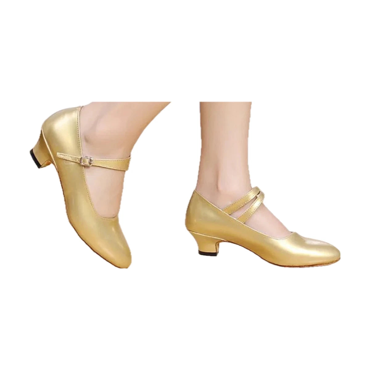 Chaussures de salsa effet cuir verni, talon 3,5 ou 5,5 cm, modèle Bilbao, coloris doré