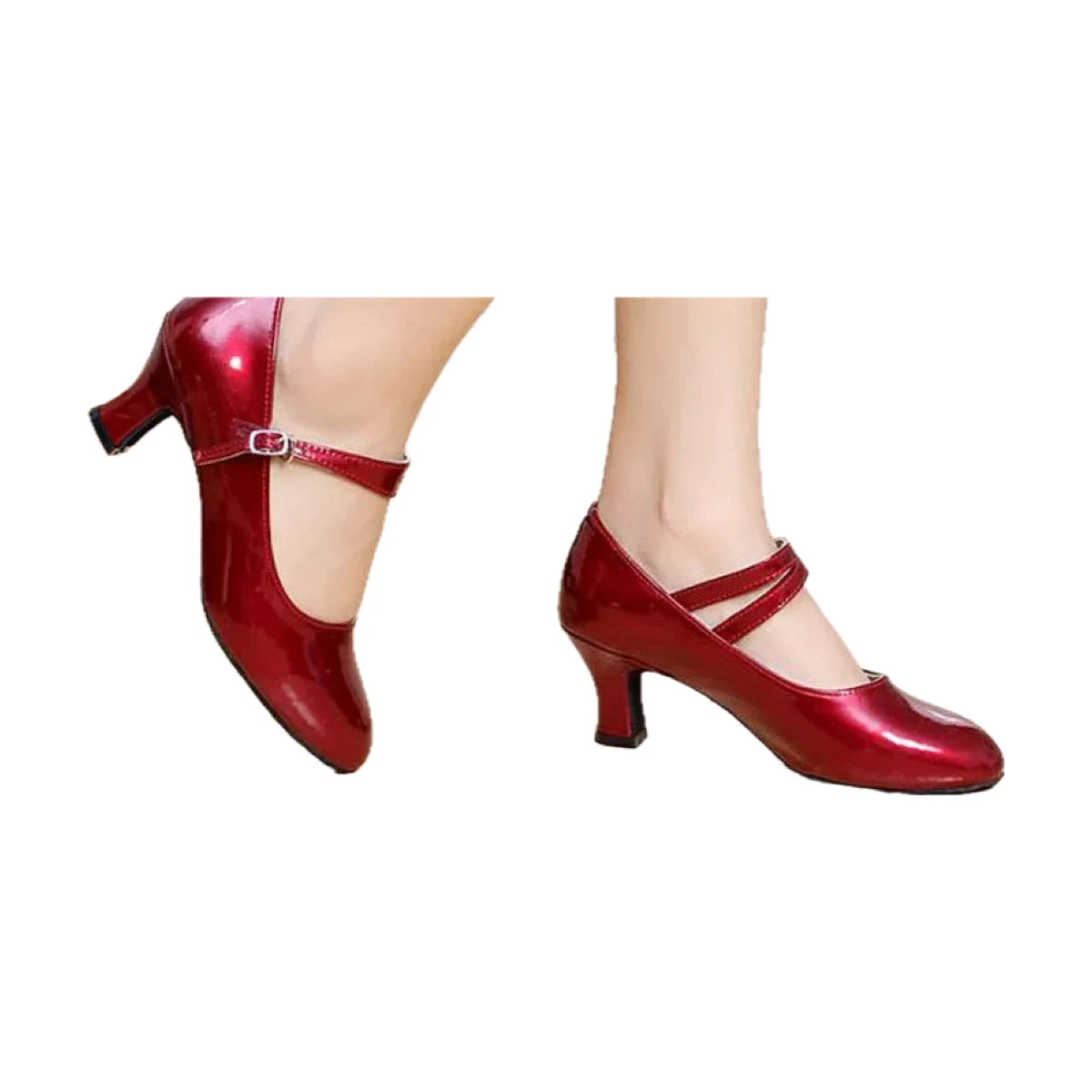 Chaussures de salsa effet cuir verni, talon 3,5 ou 5,5 cm, modèle Bilbao, coloris rouge