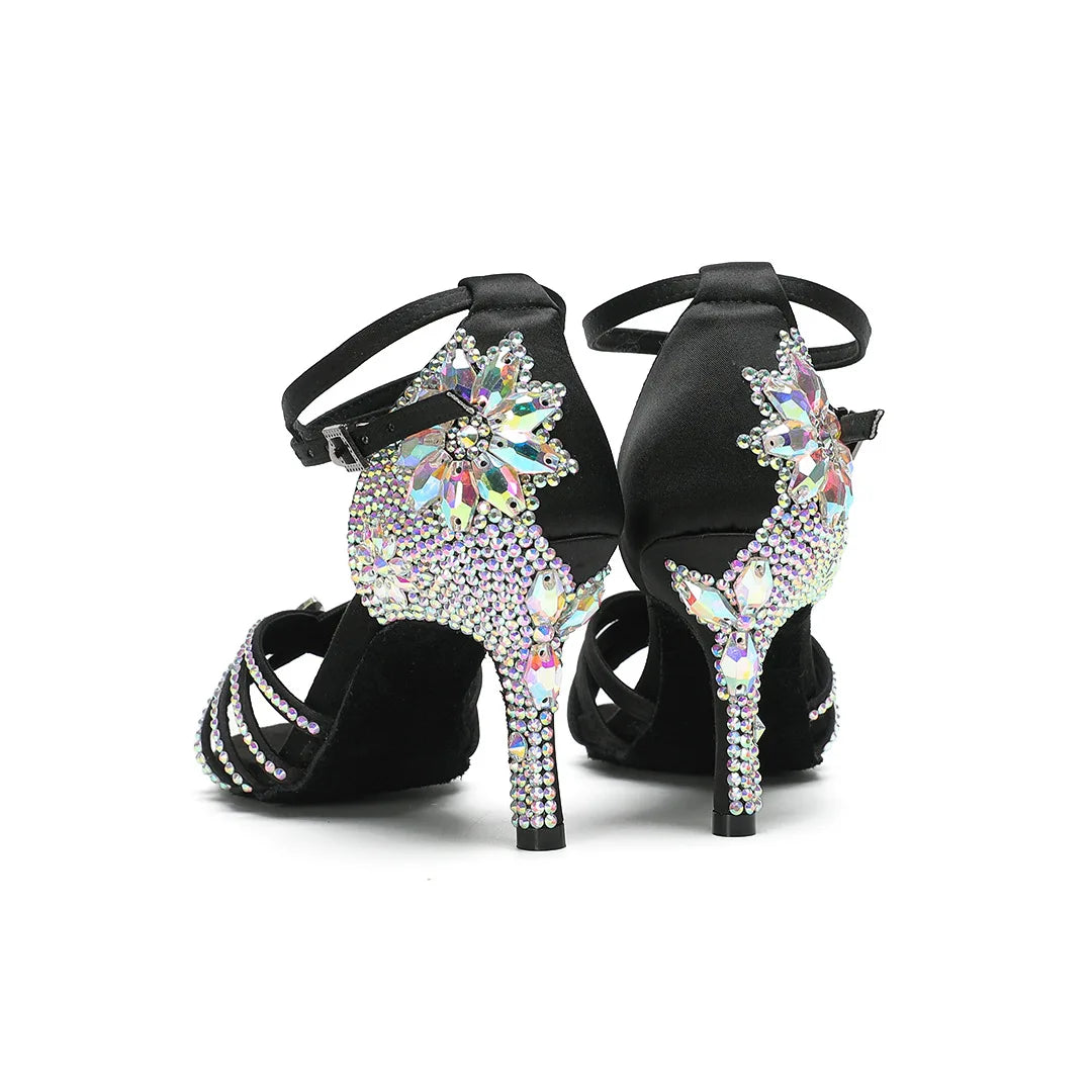 Women's rhinestone salsa shoes, Dupond model, black