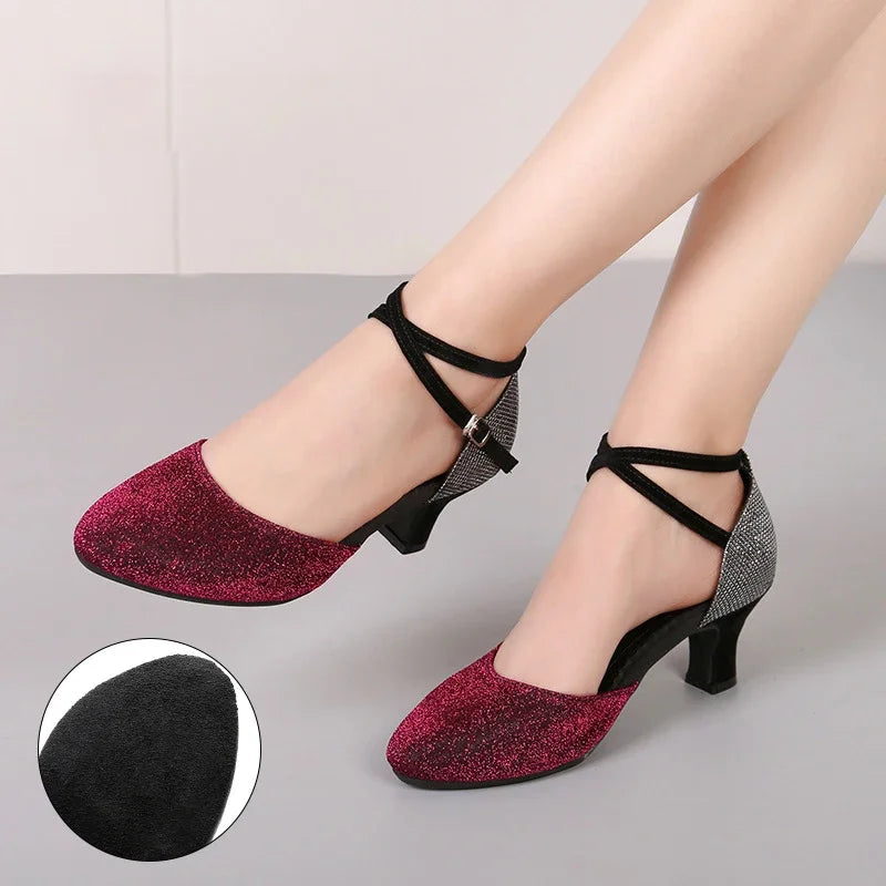Salsa-Schuhe mit Pailletten, Absatz 3,5 oder 5,5 cm, Modell Karine, Farbe Violett
