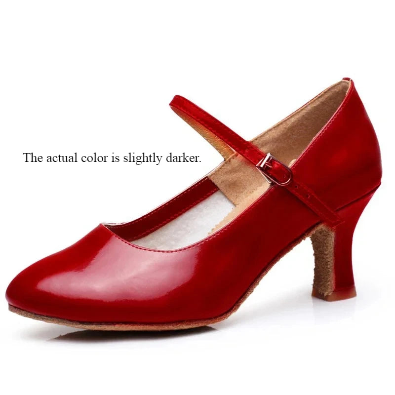Chaussures de salsa femme cuir verni, modèle Aurore, coloris rouge
