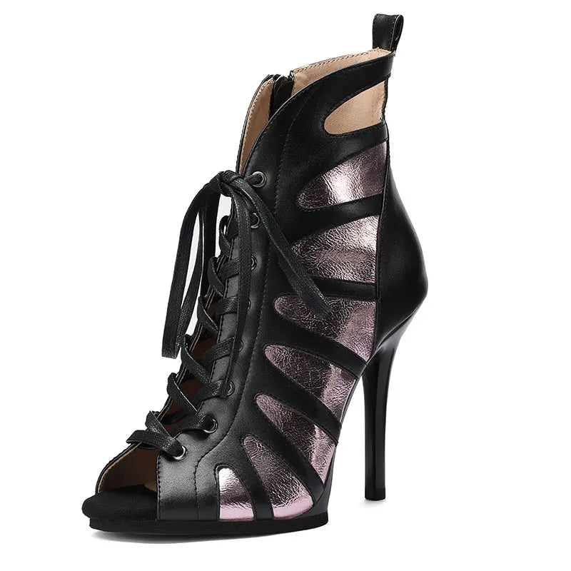 Bottines de danse latine femme à talon, modèle Podgorica, coloris noir et violet