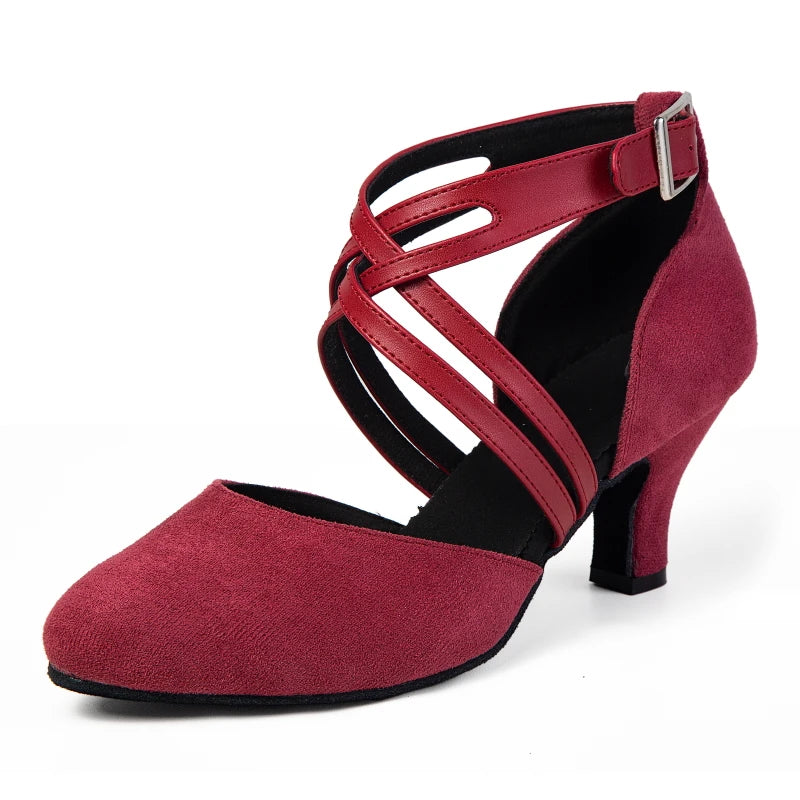 Latin dansschoenen dames, model Assemblé, kleur dadelrood