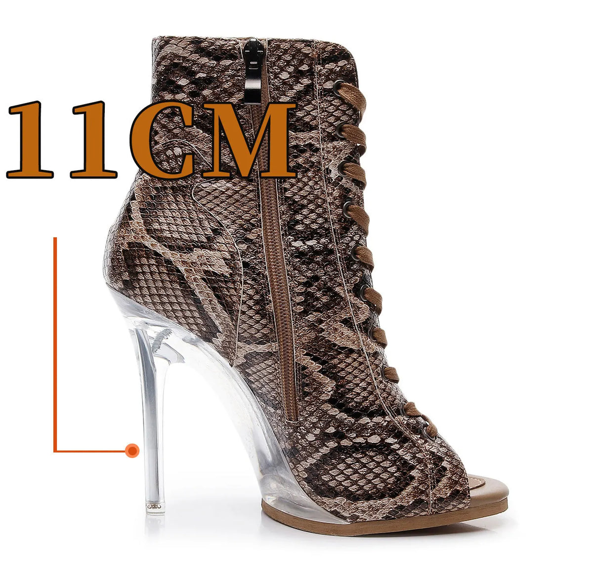Bottines de danse latine à lacets et talon haut, modèle Tablao, coloris marron snake