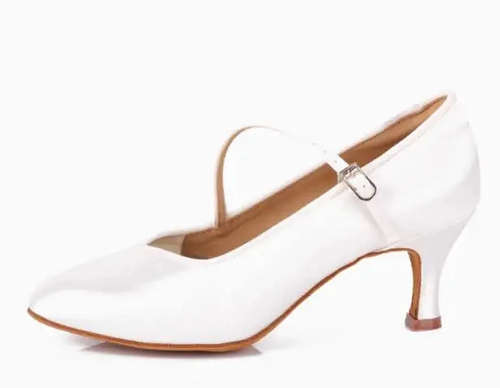 Women's satin salsa shoes, 5.5 to 7.5 cm heel, Serena model, white color
