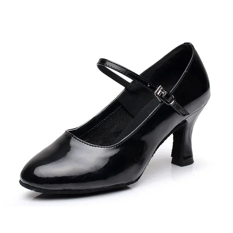 Chaussures de salsa femme cuir verni, modèle Aurore, coloris noir