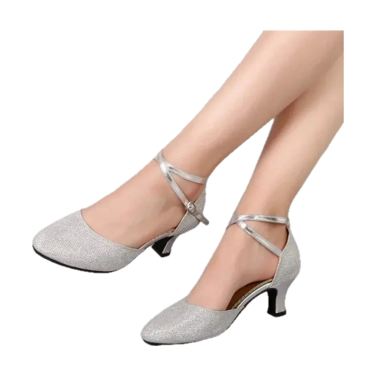 Gesellschaftstanzschuhe mit Pailletten, geschlossene Spitze, Modell Presentacion, Farbe Silber