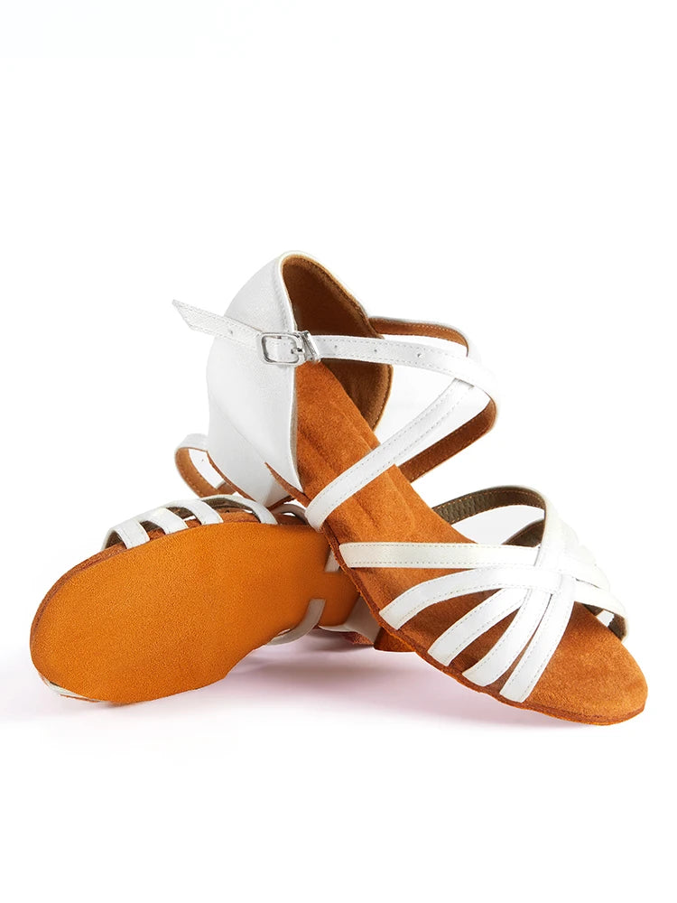 Chaussures de danse latine enfant et femme, talon 3 cm, modèle Carlotta, coloris blanc