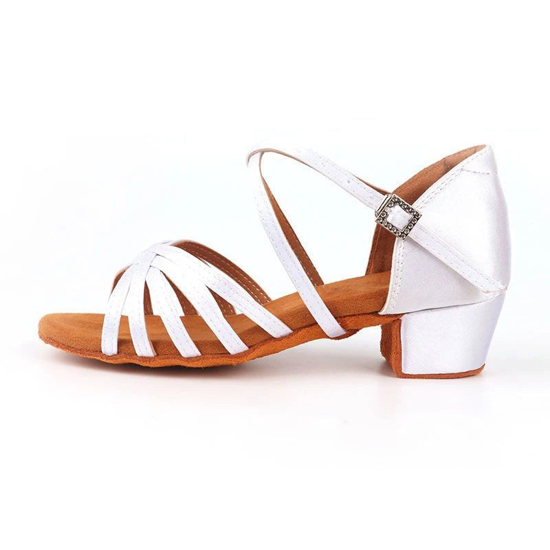 Chaussures de danse latine femme à talon intermédiaire, modèle Addolorata, coloris blanc