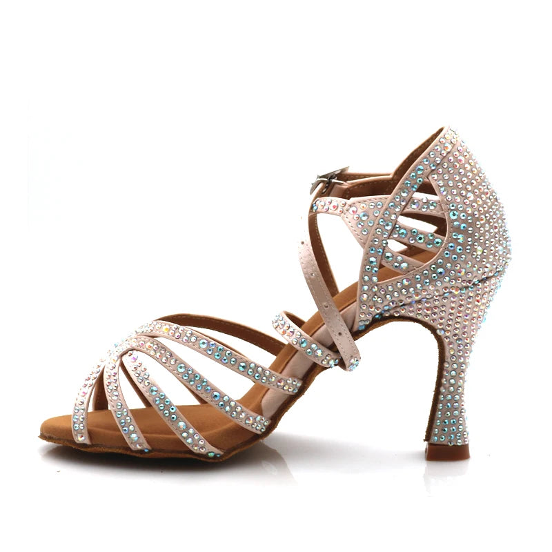 Salsaskor dam med strass, klack 9 cm, modell Paula, vy 3