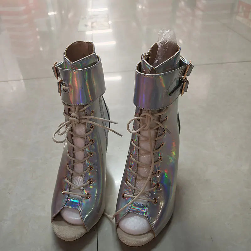 Silver high-heel salsa ankle boots, Cha-cha model, view 4