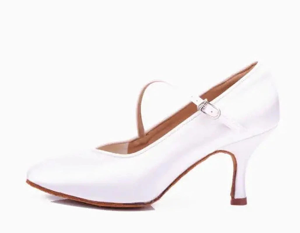 Women's satin salsa shoes, 5.5 to 7.5 cm heel, Serena model, white color