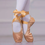 Ballett-Halbspitzen aus Satin mit Bändern, Modell Gloria, Farbe Camel