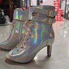 Silver high-heel salsa ankle boots, Cha-cha model