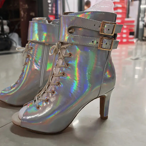 Silver high-heel salsa ankle boots, Cha-cha model
