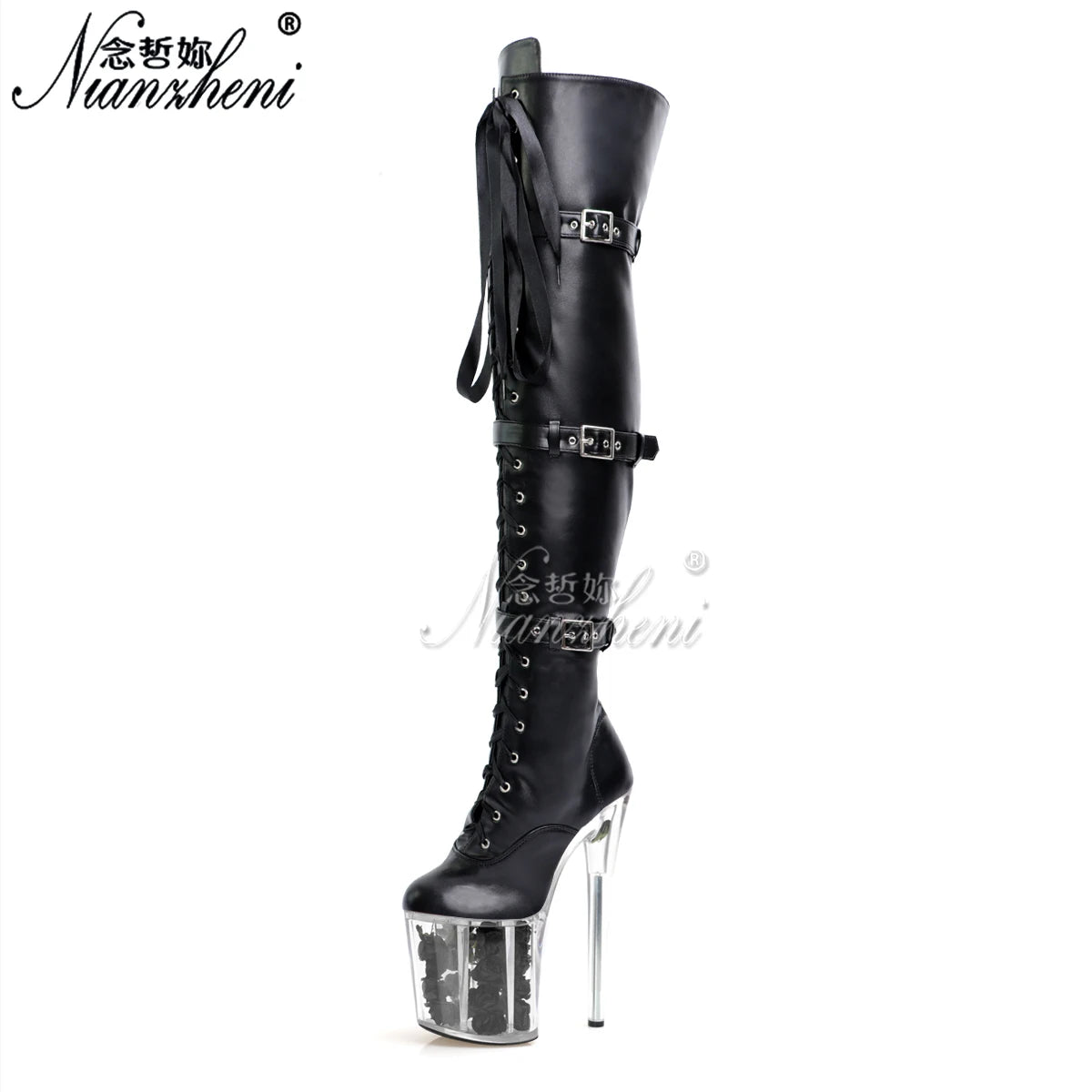 Botas altas de cabaret para mujer, modelo Romy, color transparente