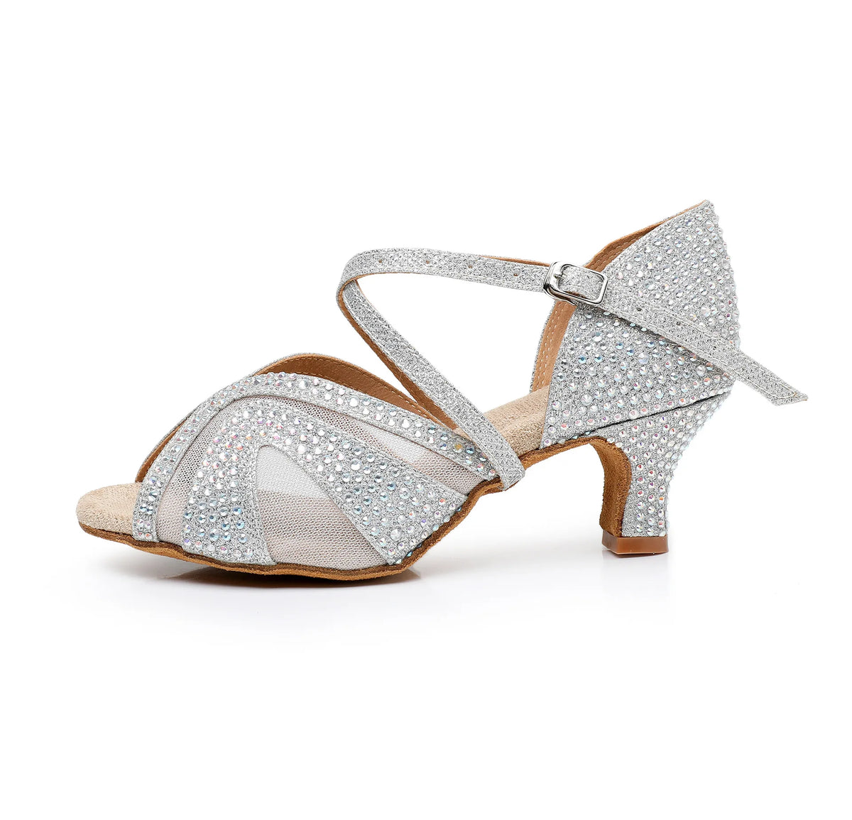 Women's salsa shoes with 5 or 7 cm heel, Naples model, silver color