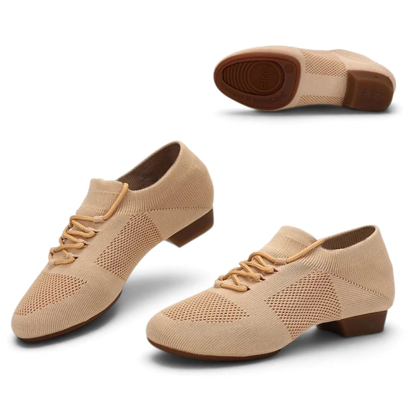 Scarpe da danza in maglia nere con tacco da 2,5 cm, modello Luna