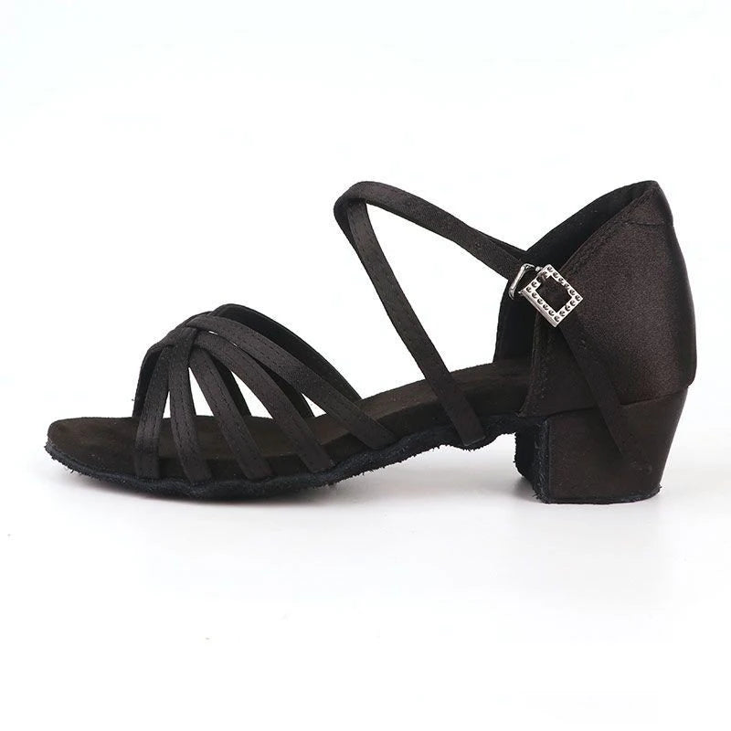 Chaussures de danse latine femme à talon intermédiaire, modèle Addolorata, coloris noir