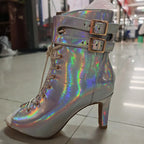 Silver high-heel salsa ankle boots, Cha-cha model, view 2