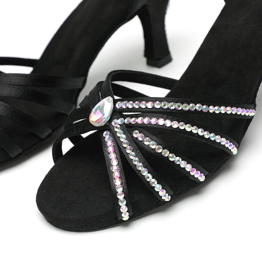 Women's rhinestone salsa shoes, Dupond model, black