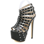 Black cabaret sandals with platform and studs, Valence model, view 3