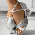 Latin-dansschoenen dames, hak 6 cm, model Phlox, kleur zilver