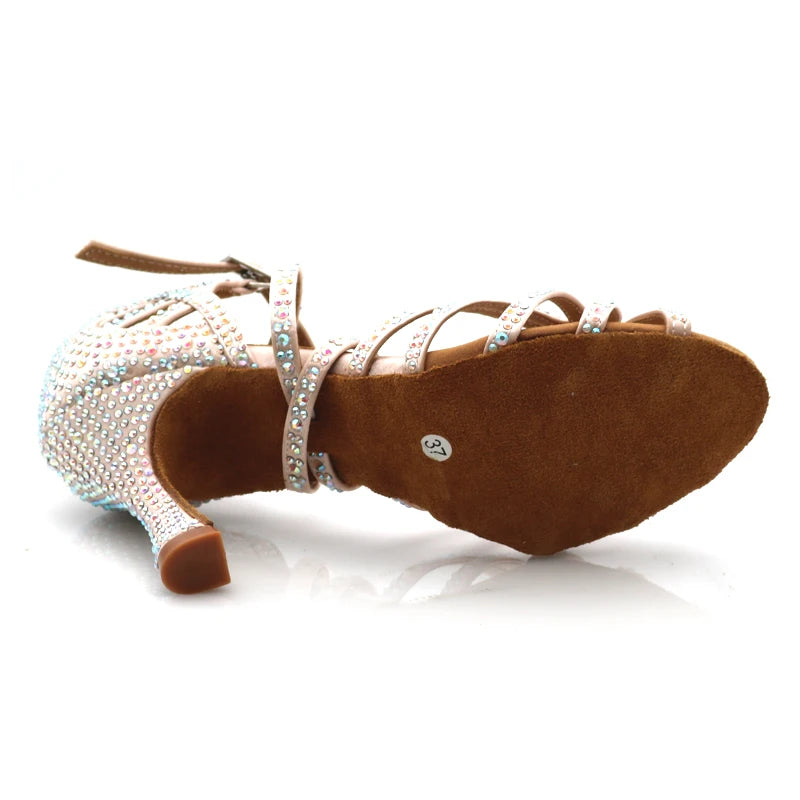Salsaskor dam med strass, klack 9 cm, modell Paula, vy 5