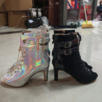 Silver high-heel salsa ankle boots, Cha-cha model, view 5