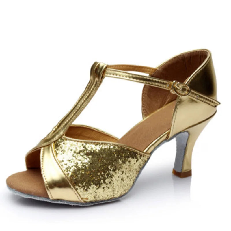 Women's Latin dance sandals, Lolita model, gold color