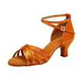 Salsaschuhe für Damen aus Satin, Absatz 5,5 oder 7,5 cm, Modell Polunin, Farbe Braun