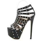 Black cabaret sandals with platform and studs, Valence model, view 4