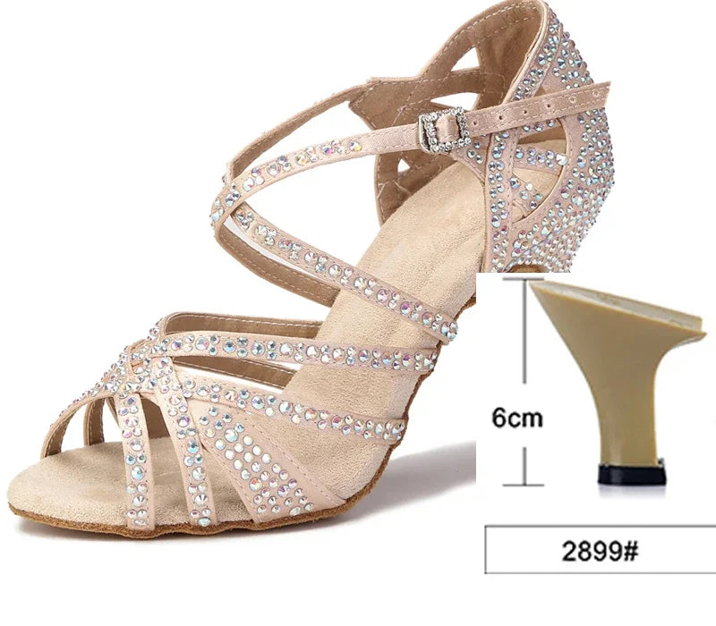 Strass-Salsa-Schuhe für Damen, Modell Développé, Farbe Nude