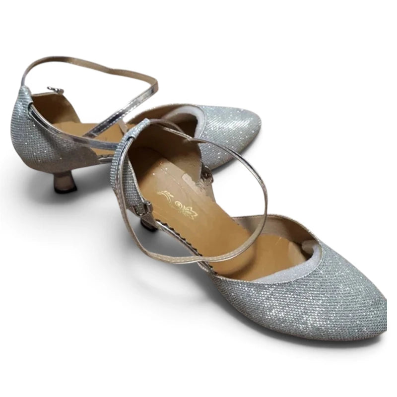 Chaussures de salsa argentées à talon 5,5 cm, modèle Antonio, vue 4