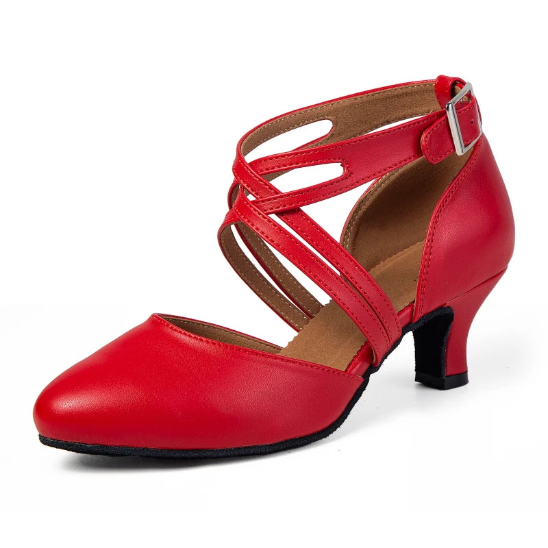 Latin dansschoenen dames, model Assemblé, kleur rood